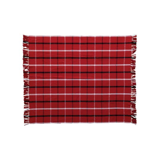 Hello Honey® Red, White & Black Plaid Brushed Flannel Throw with Fringe